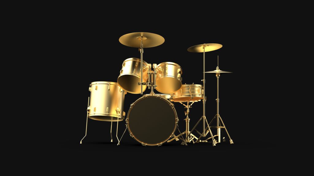 gold drum kit set isolated black background 3d image